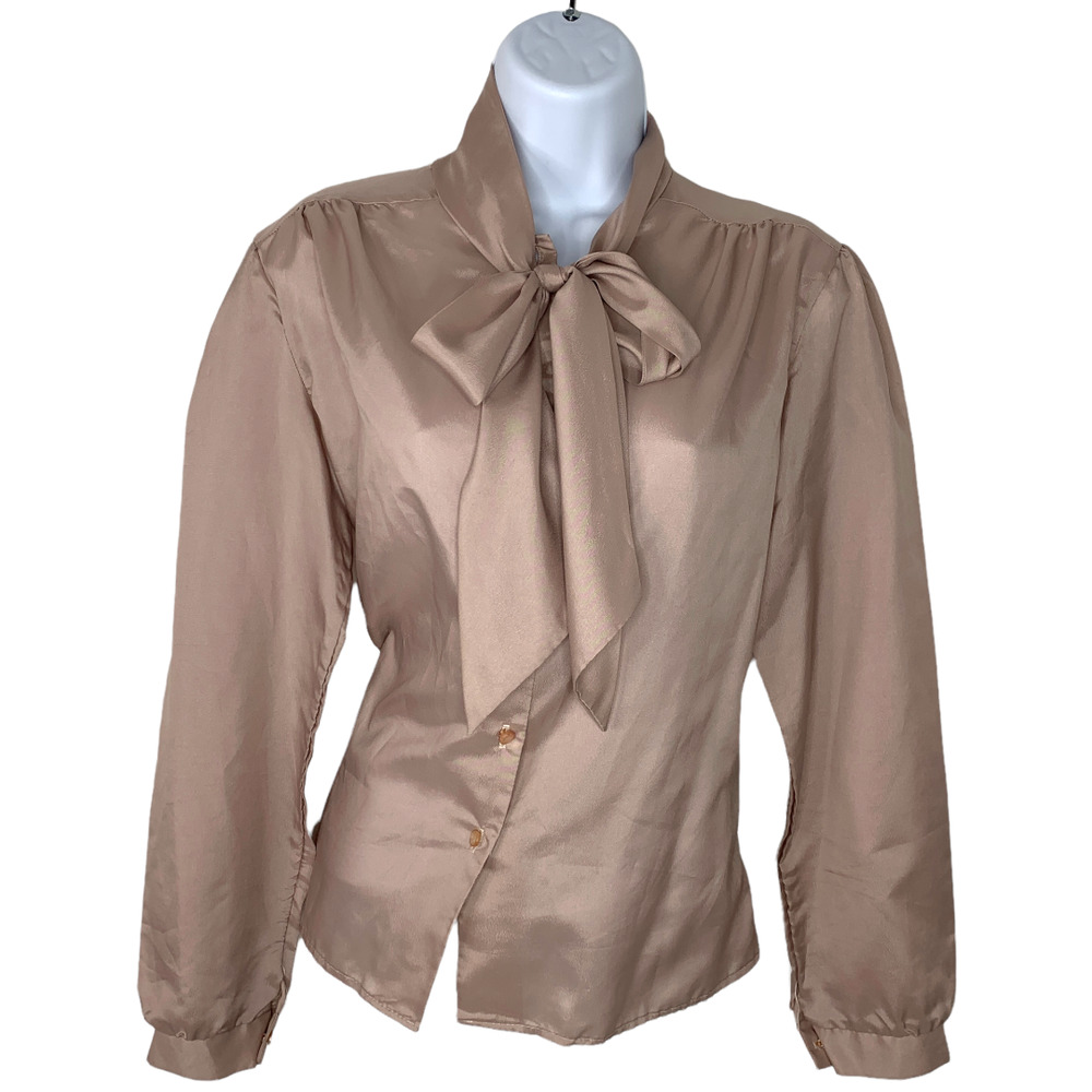 Vintage Taupe Bow Neck Blouse